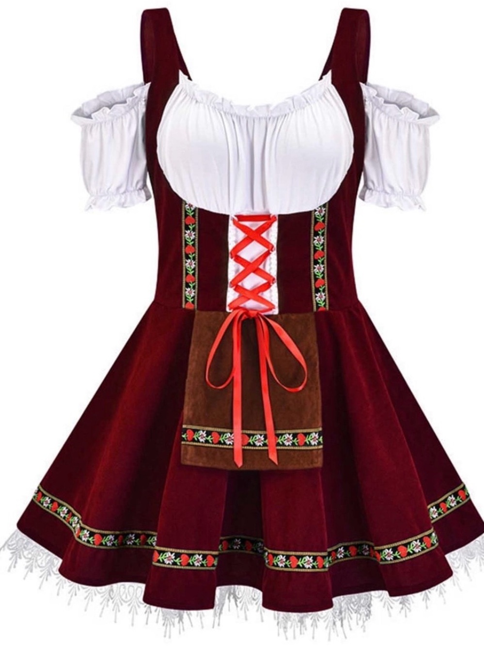 burgundy velvet dirndl dress Size S